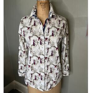 Tizzie Equestrian Saddle Pattern Cotton Long Sleeve Shirt, SM
